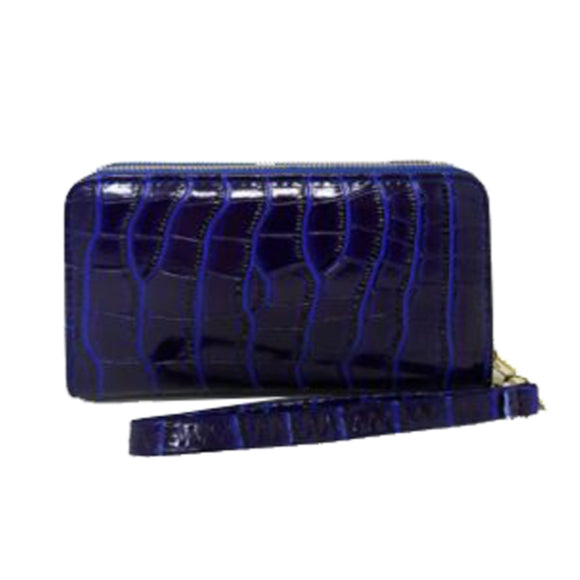 Crocodile pattern wristlet wallet - blue