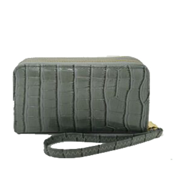 Crocodile pattern wristlet wallet - grey