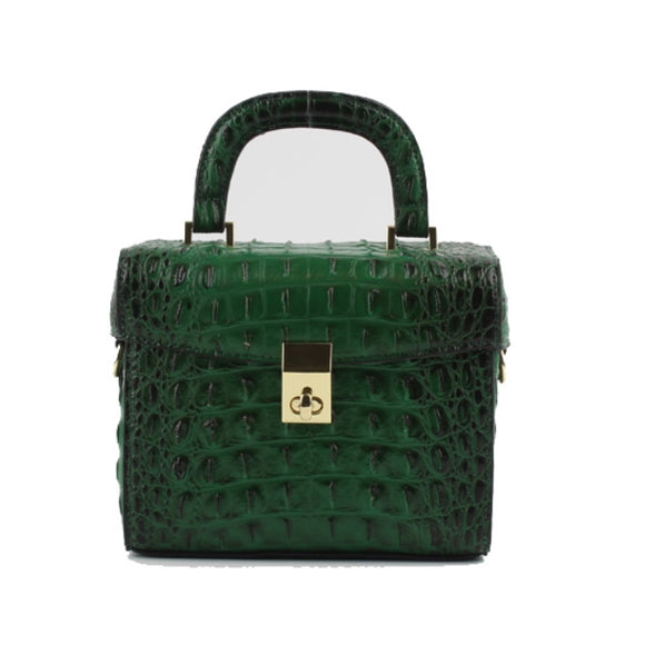Small crocodile embossed satchel - green