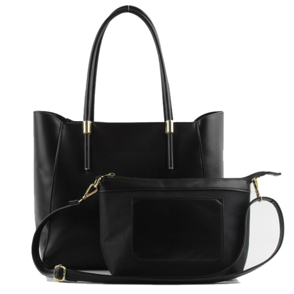 2-in-1 tote and crossbody bag - black