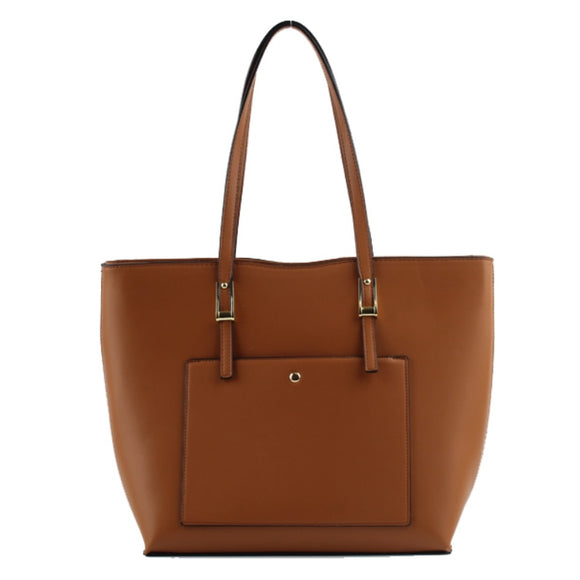3-in-1 Belted handle & front pocket tote - brown