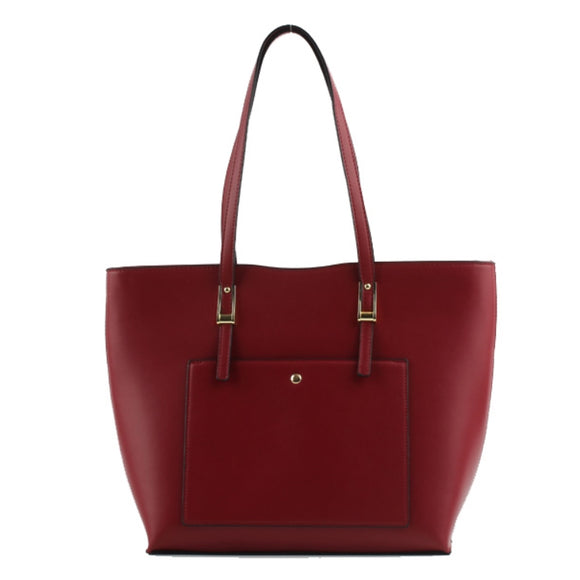 3-in-1 Belted handle & front pocket tote - dark red
