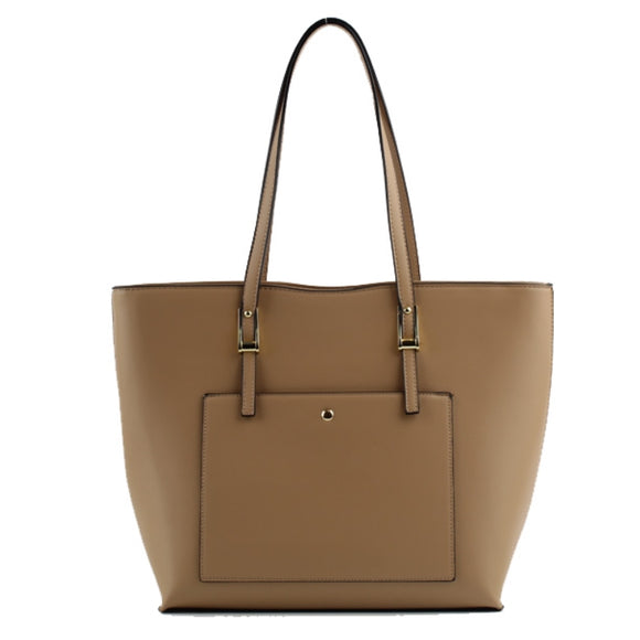 3-in-1 Belted handle & front pocket tote - tan