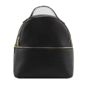 Half zipper detail leather backpack - black