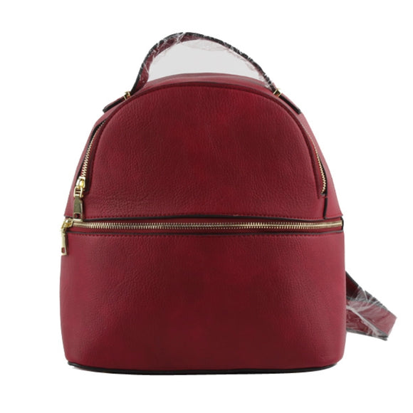 Half zipper detail leather backpack - red