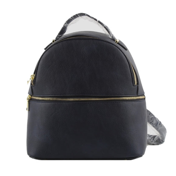 Half zipper detail leather backpack - blue