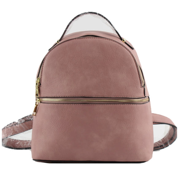 Half zipper detail leather backpack - dark pink