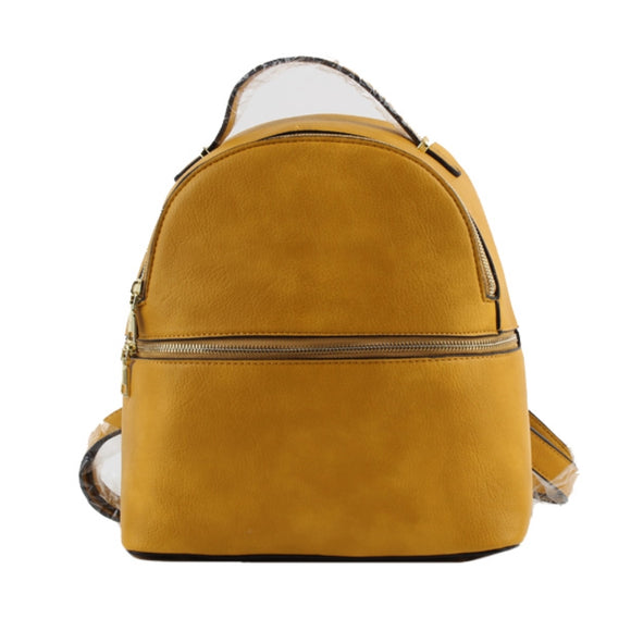 Half zipper detail leather backpack - yellow