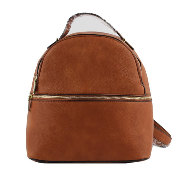 Half zipper detail leather backpack - brown