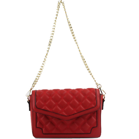 Quilted chain shoulder bag - red