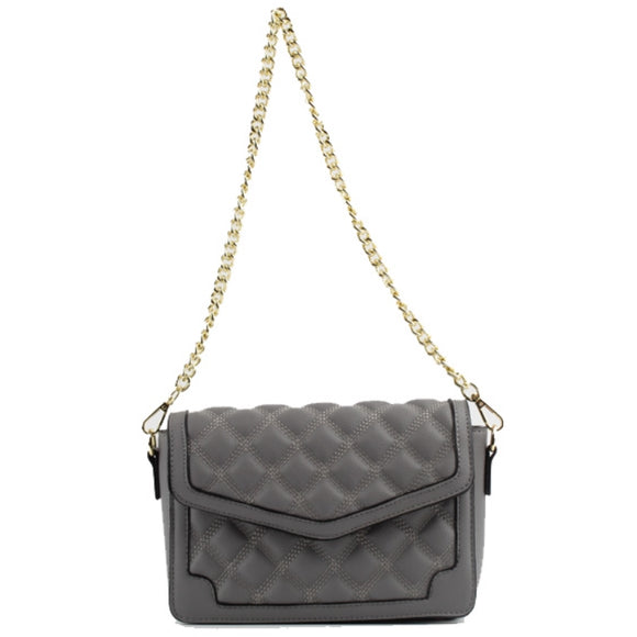 Quilted chain shoulder bag - gray