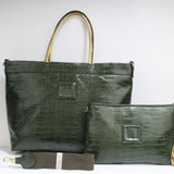Crocodile pattern tote and crossbody bag - coffee