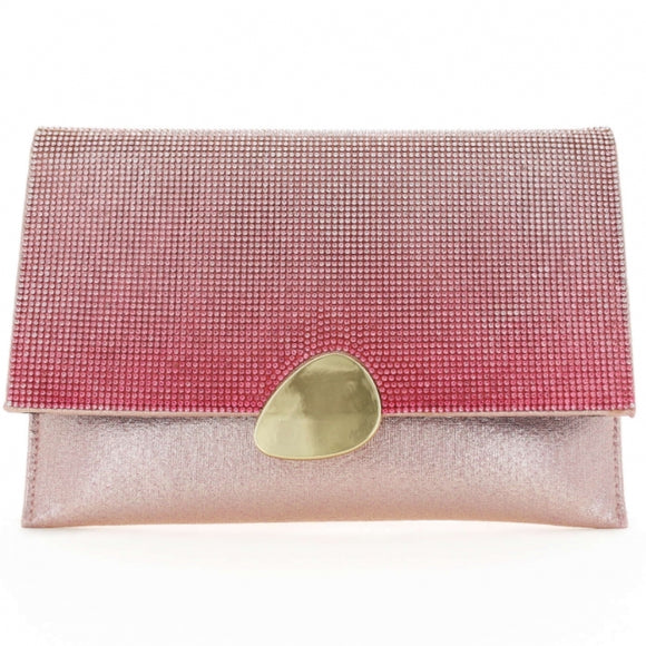 Jewelry Tone Crystal Rhinestone Envelope Clutch - red
