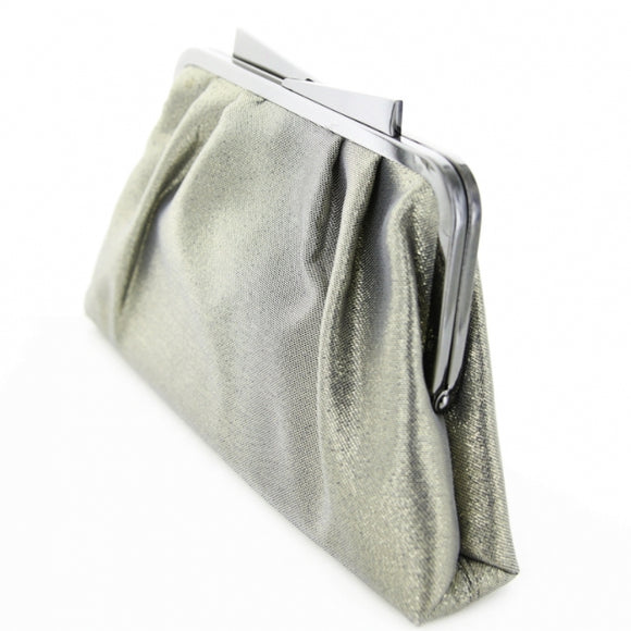 Bow Top Glitter Metallic Clutch/Evening Bag - gray