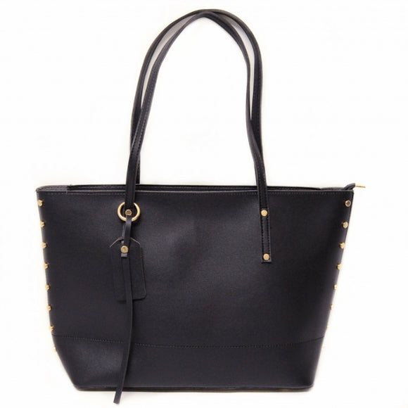 Studded Shopping Tote with Pouch - black