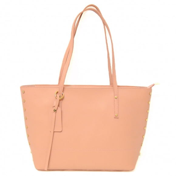 Studded Shopping Tote with Pouch - pink