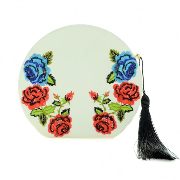 Floral embroidert Faux Leather Clutch - white