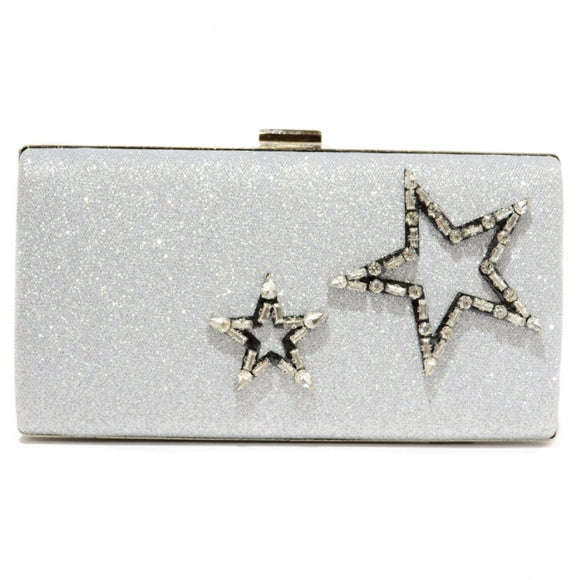 Crystal Star Glitter Clutch - silver