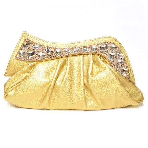 Sparkling Crystal Texture Faux Leather Clutch - gold
