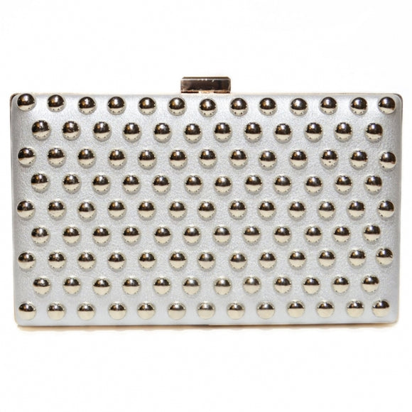 Studded Faux Leather Clutch - silver