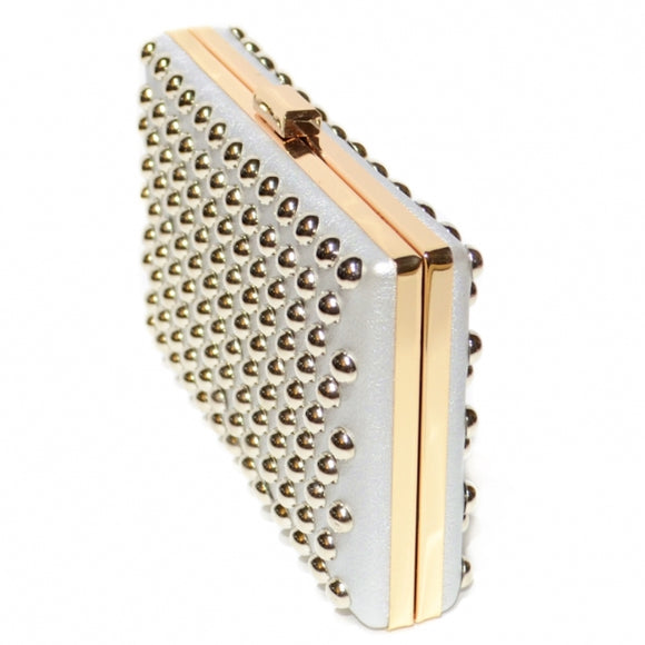 Studded Faux Leather Clutch - silver