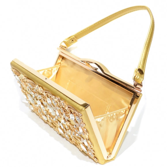 Vintage Inspired Relief Crystal Clutch - gold
