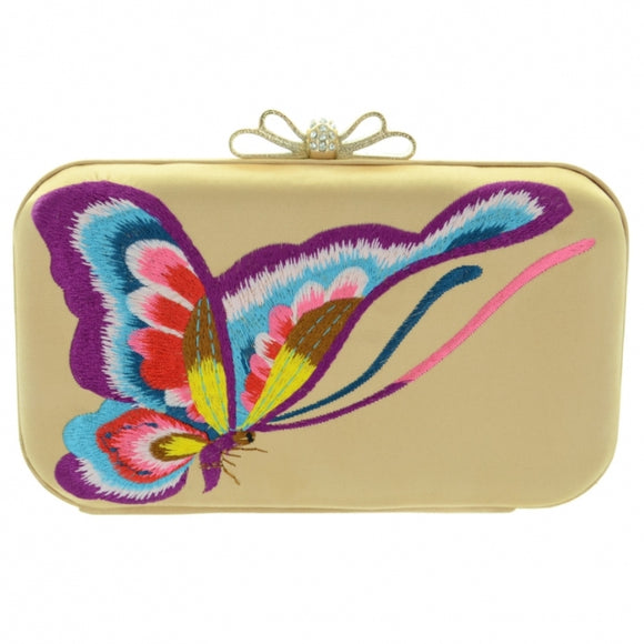 Butterfly Embroidered clutch - gold