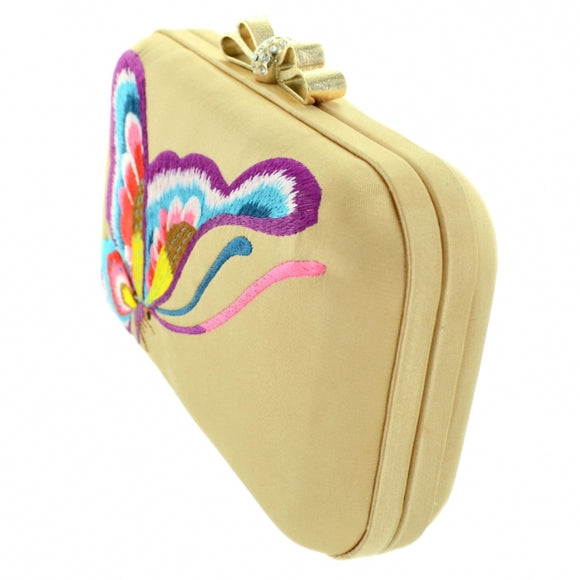 Butterfly Embroidered clutch - gold