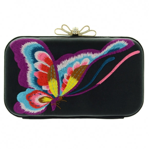 Butterfly Embroidered clutch - black