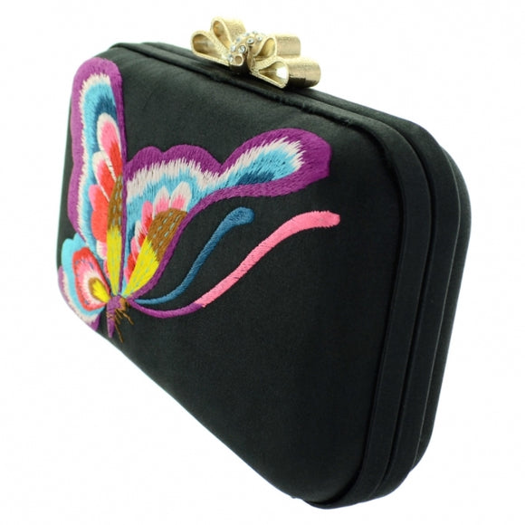 Butterfly Embroidered clutch - black