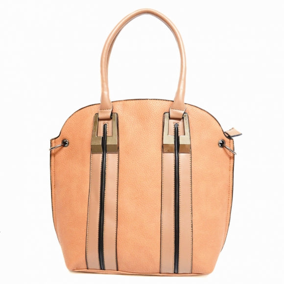 Strip Medium Faux Leather Tote - light brown