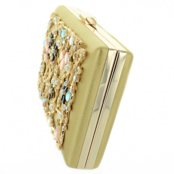 Relief Crystal Deco Clutch - gold