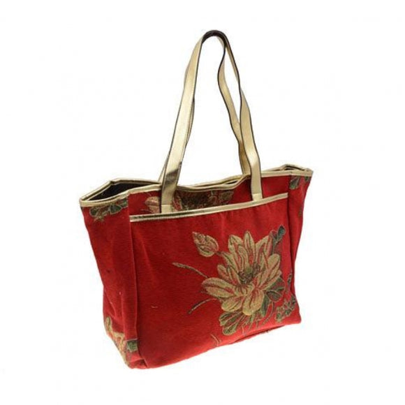 Fabric Mix Print Tote Bag - red