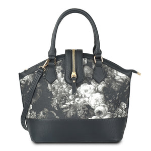 Floral print tote - black/white