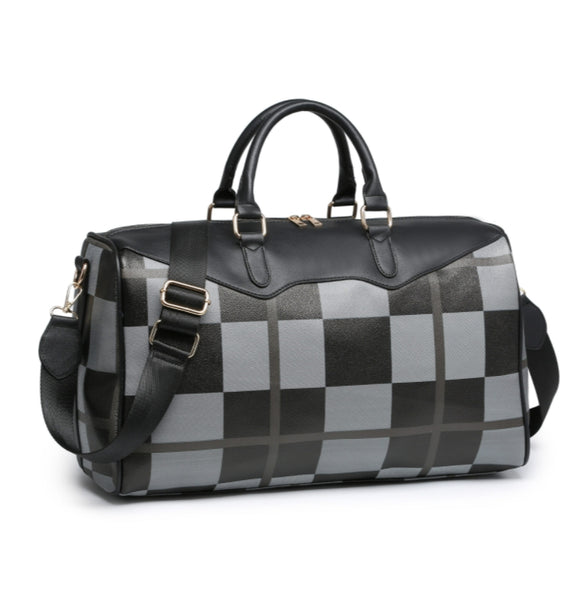 Plaid pattern duffle bag - black