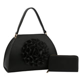 3d flower tote with wallet - black