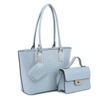 Crocodile embossed 3-in-1 handbag set - light blue