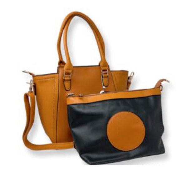 Color block tote and pouch - camel