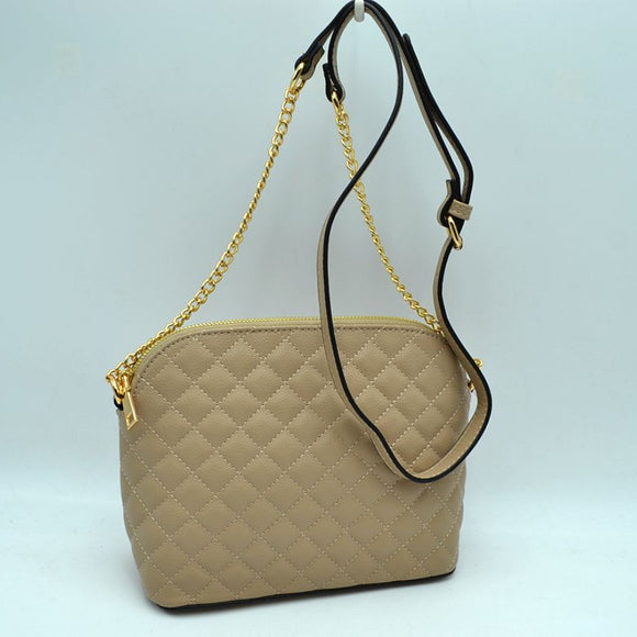 Quilted chain crossbody bag - taupe