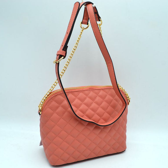 Quilted chain crossbody bag - coral
