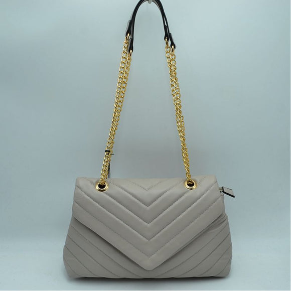Chevron quilted chain chsoulder bag - light grey