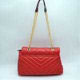Chevron quilted chain chsoulder bag - taupe