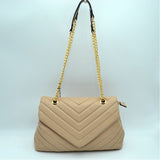 Chevron quilted chain chsoulder bag - nude
