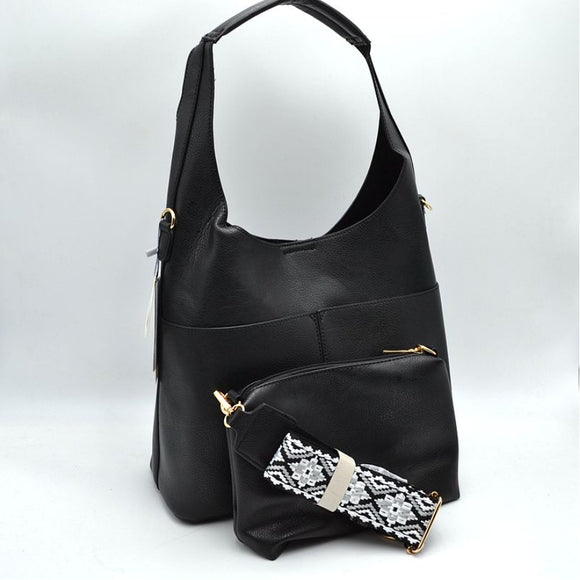 2-in-1 shoulder bag with fashion strap - black