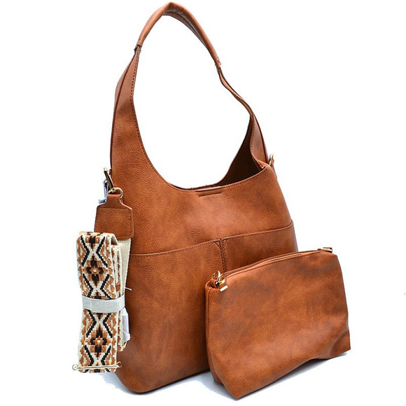 2-in-1 shoulder bag with fashion strap - brown
