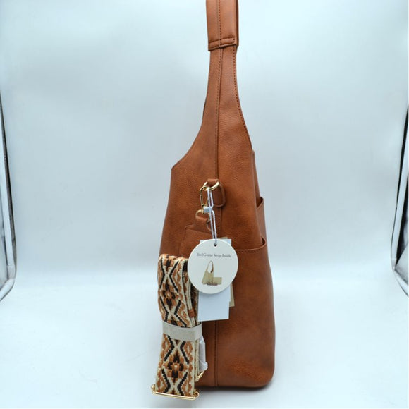2-in-1 shoulder bag with fashion strap - stone