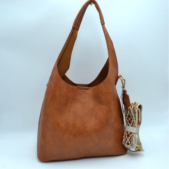 2-in-1 shoulder bag with fashion strap - brown