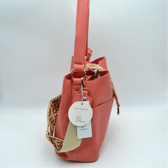 Single handle shoulder bag with fashion strap - brown