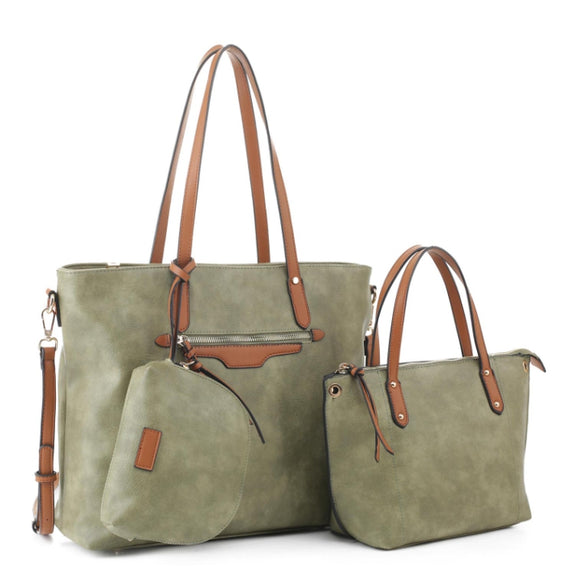 3 in 1 double tote set - olive