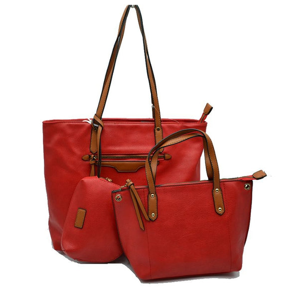 3 in 1 double tote set - red